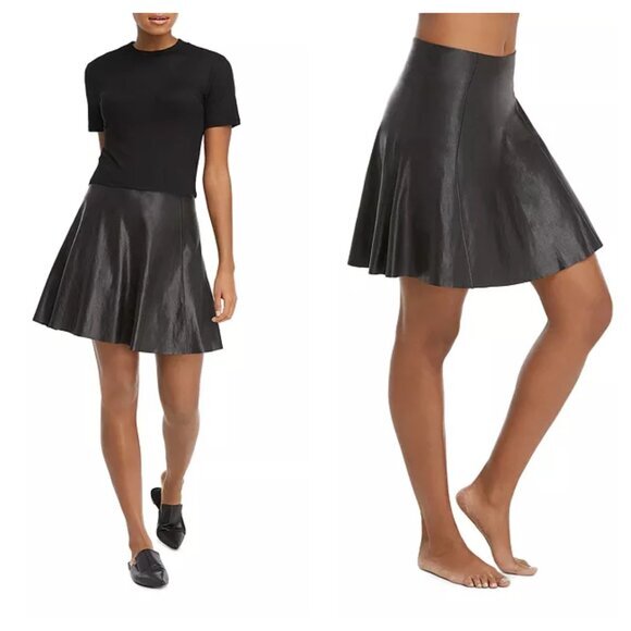 SPANX Faux Leather Skater Skirt M Black 50156R - Picture 1 of 15